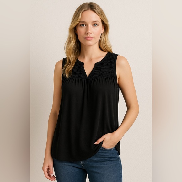 Free People Tops - Free People Black Smocked Sleeveless Top Women’s Size M Linen Blend